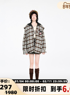 Valeria Obbaco 秋冬中性无袖两面穿格纹马甲银泰百货301582