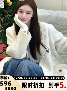 concise-white/简白 女士双排扣落肩大衣外套银泰百货 301257