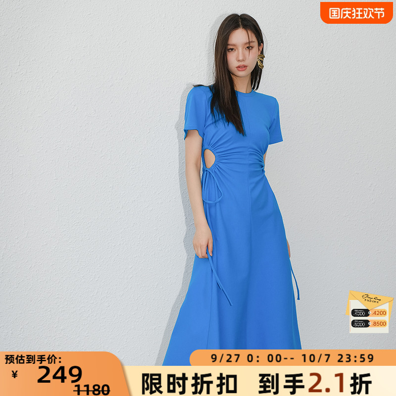 简白短袖纯色长款连衣裙