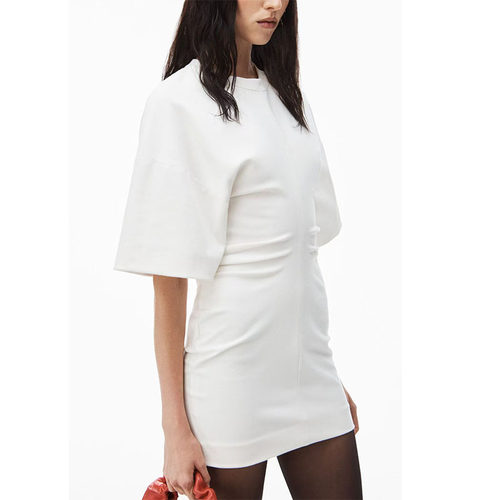 ALEXANDER WANG 女士纯色简约圆领褶皱短袖连衣裙银泰百货 301604
