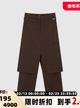 pushBUTTON秋冬羊毛混纺女士格纹直筒休闲裤银泰百货 301604