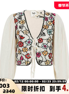 TACH CLOTHING 春季新款女士纯棉花朵刺绣系带衬衫银泰百货