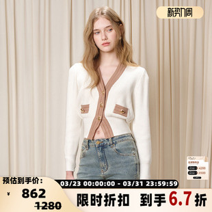 301489 短毛衣银泰百货精品 EIMISMOSOL 女士V领金扣泡泡袖