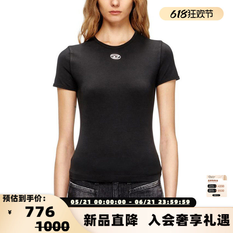 DIESEL/迪赛 26春夏新款女士OVAL D修身圆领短袖T恤银泰 300217
