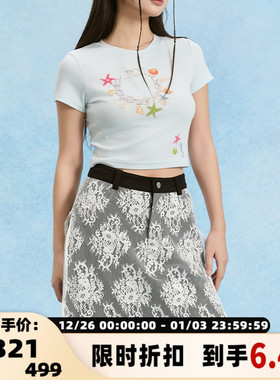 Sofitte 春夏新款女士海洋风链条印花正肩短袖T恤银泰百货 301355