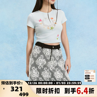 T恤银泰百货 女士海洋风链条印花正肩短袖 301355 春夏新款 Sofitte