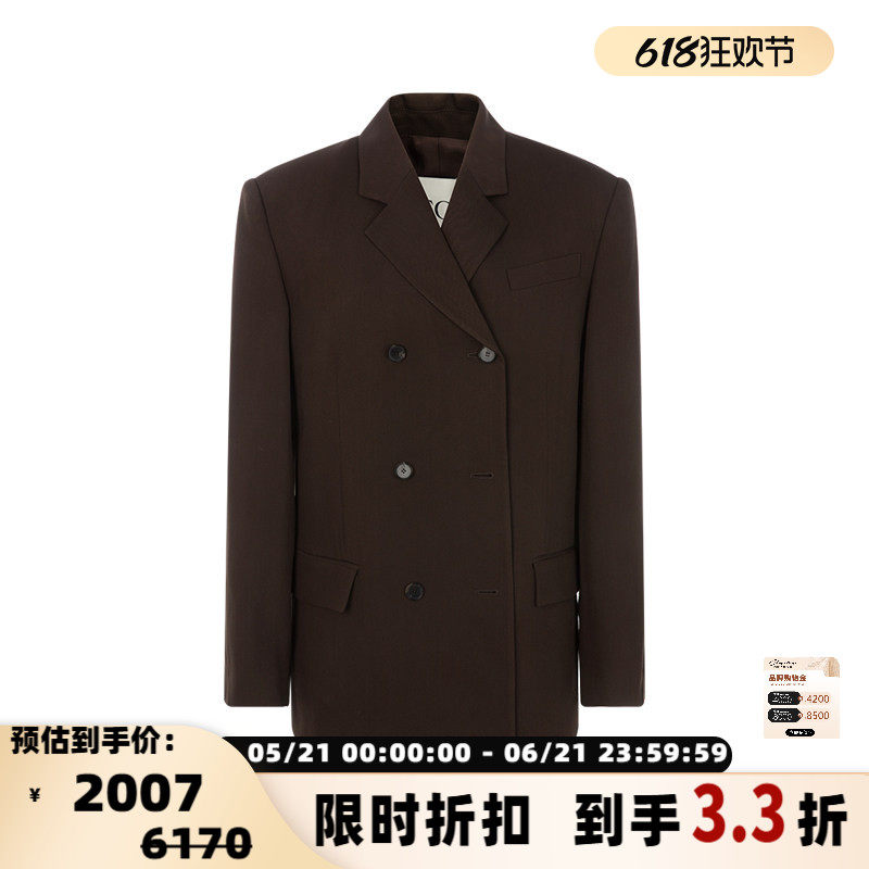 RECTO春季新款女士羊毛混纺休闲双排扣长袖西装上衣外套