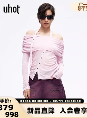 UHOT 26春夏新款女士褶皱短款上衣气质百搭T恤银泰百货 301590