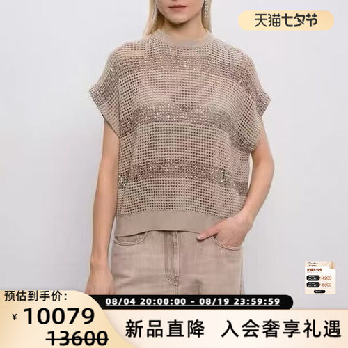 BRUNELLO CUCINELLI 26春夏女士圆领镂空针织短袖毛衣银泰 301574
