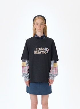 13DE MARZO 男女同款春秋新款假两件拼接长袖T恤银泰百货 300178