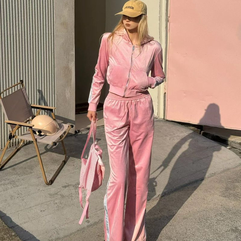 BANSLANDER 秋冬新款女士闪钻丝绒运动套装休闲服银泰百货 301601