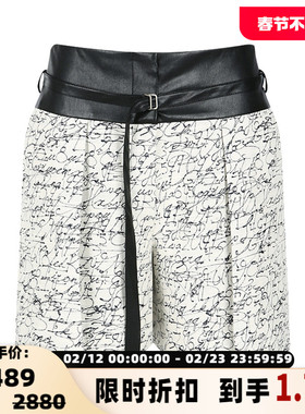 【折扣】YCH 女士日常字母图案休闲皮腰拼接短裤