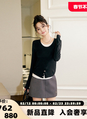 Three Quarters 显瘦logo牛筋腰头裙裤短裙 银泰百货 301355