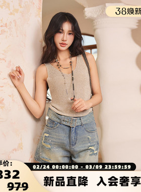 Three Quarters 25春夏女士蓝色复古做旧宽腰头牛仔短裤 301355