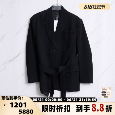 pushBUTTON 潮流简约女士羊毛材质腰带拼接西服银泰百货 301596