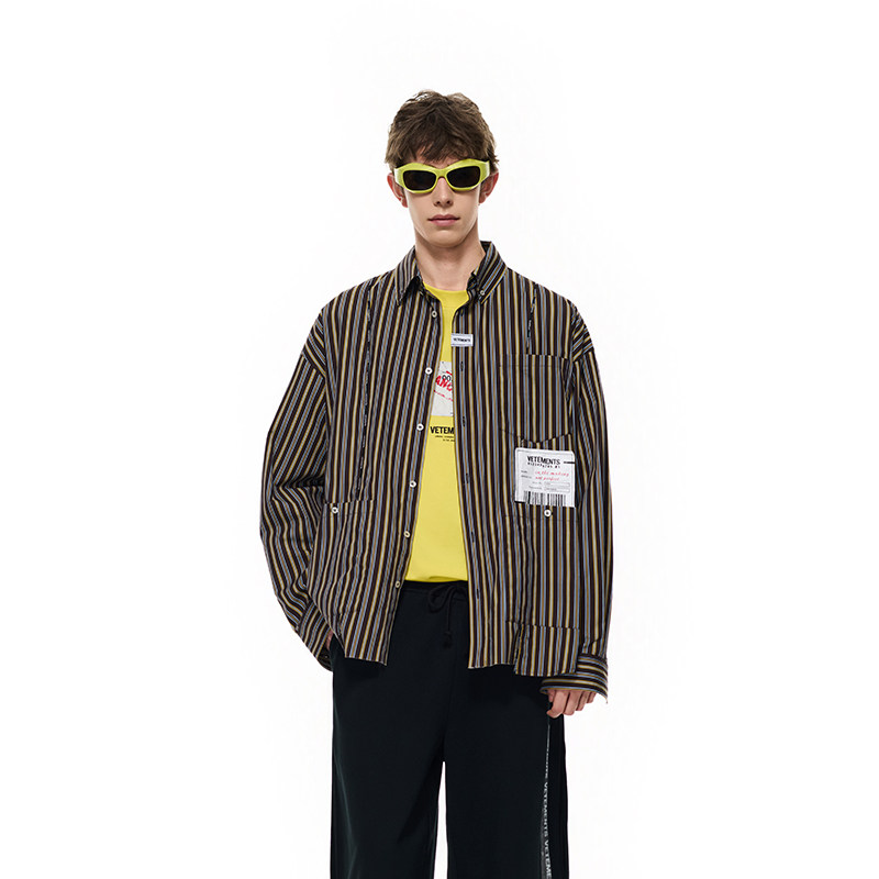 VETEMENTS26春夏男女同款复古破缝拼接条纹长袖衬衫 银泰 301446图片