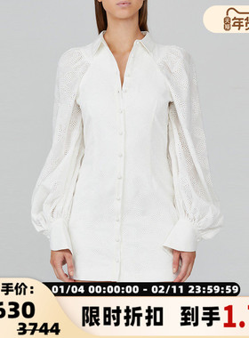 【折扣】ACLER 棉质灯笼袖气质修身单排扣女士超短款长袖连衣裙