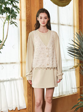 FLONAKED 秋冬新款亮片假两件长款卫衣连衣裙银泰百货 300170