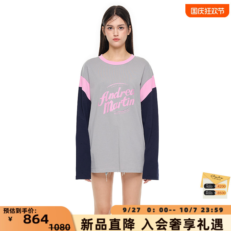 ANDREAMARTIN撞色字母长袖T恤