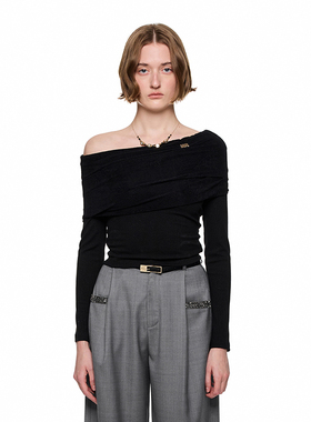 SHRO ENROEscape in ease 斜肩褶皱一字领针织衫银泰百货 301469