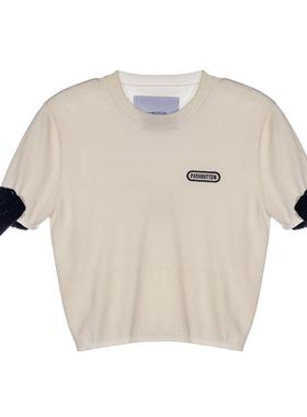 pushBUTTON 新款女士白色针织短袖上衣银泰百货精品 301574