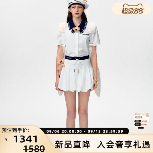 13 DE MARZO女士春夏新品学院风海军领小熊衬衫 银泰百货 300178