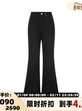 RECTO黑色棉质复古时髦微喇显瘦女士水洗牛仔裤