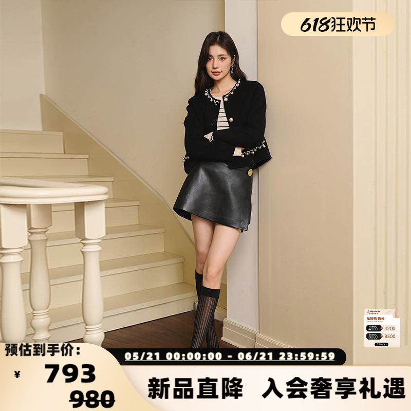 Three Quarters 秋冬黑色A字蛋白皮裙裤银泰百货精品 301355