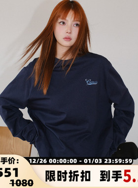 concise-white/简白 女士宽松长袖T恤logo卫衣上衣  301257