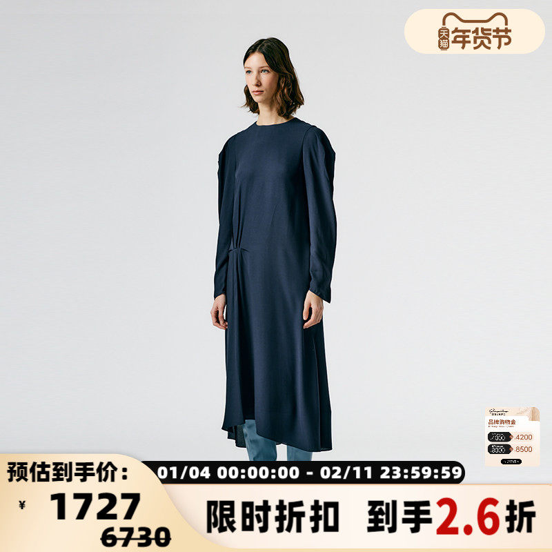 TIBI女士醋酯纤维纯色时尚圆领长袖中长连衣裙银泰,女装/女士精品,连衣裙,淘宝优惠券,粉丝福利购,淘宝优惠卷