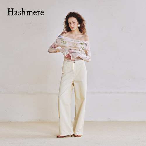HASHMERE女士日常通勤休闲廓形直筒纯棉牛仔裤长裤 银泰 301612
