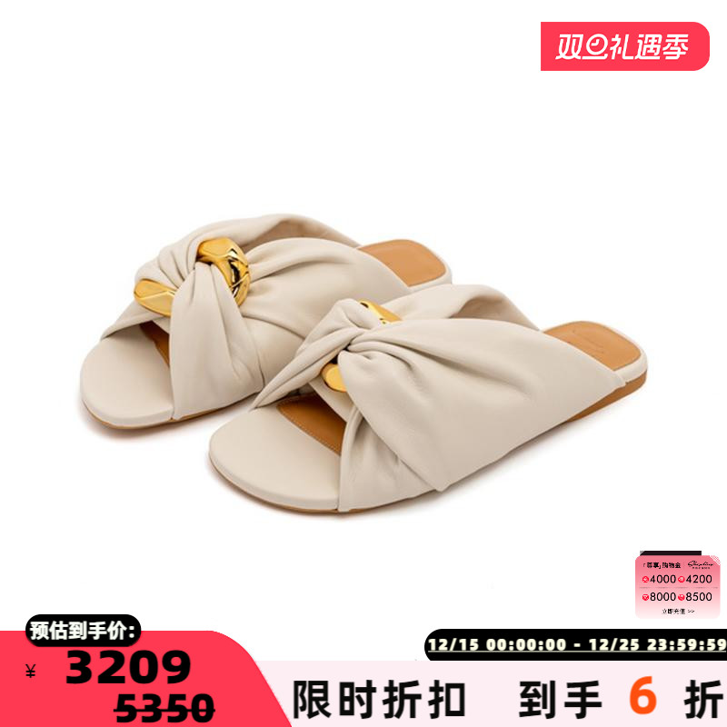 新款女士金属扣饰平底凉拖鞋