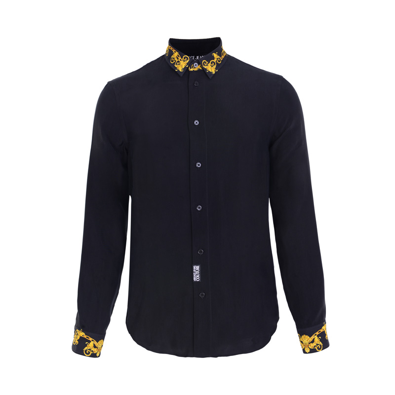 Versace Jeans Couture范思哲男士黑色商务休闲长袖衬衫 189303