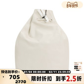 NOTHING WRITTEN 春夏象牙白牛皮革大容休闲通勤女抽绳双肩背包