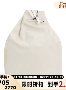 NOTHING WRITTEN 春夏象牙白牛皮革大容休闲通勤女抽绳双肩背包