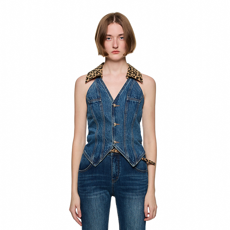 SHRO ENROEscape in ease 豹纹翻领牛仔背心银泰百货精品 301469