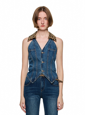 SHRO ENROEscape in ease 豹纹翻领牛仔背心银泰百货精品 301469