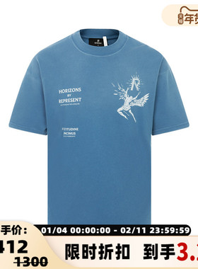 REPRESENT 春季棉质翼人印花高街水洗做旧男士休闲圆领短袖T恤