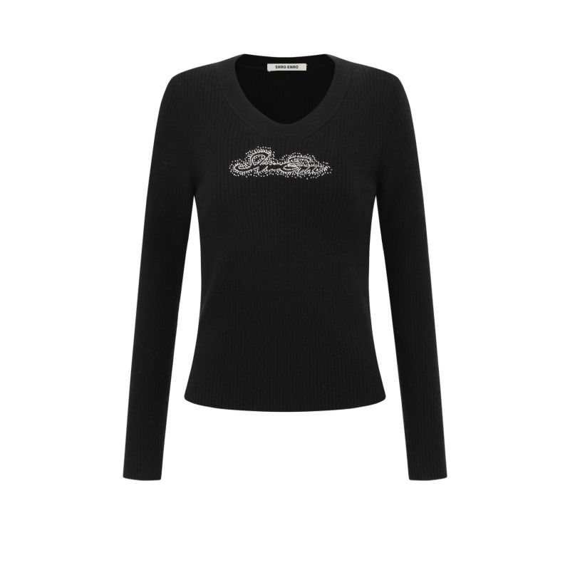 SHROENRO羊绒烫钻修身毛衫