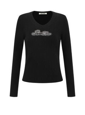 SHRO ENRODeux moi系列 蓝色羊绒鹅蛋领烫钻修身毛衫   301469