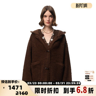 女士牛角扣连帽羊毛外套银泰 SHRO geometry Wild 301469 ENRO