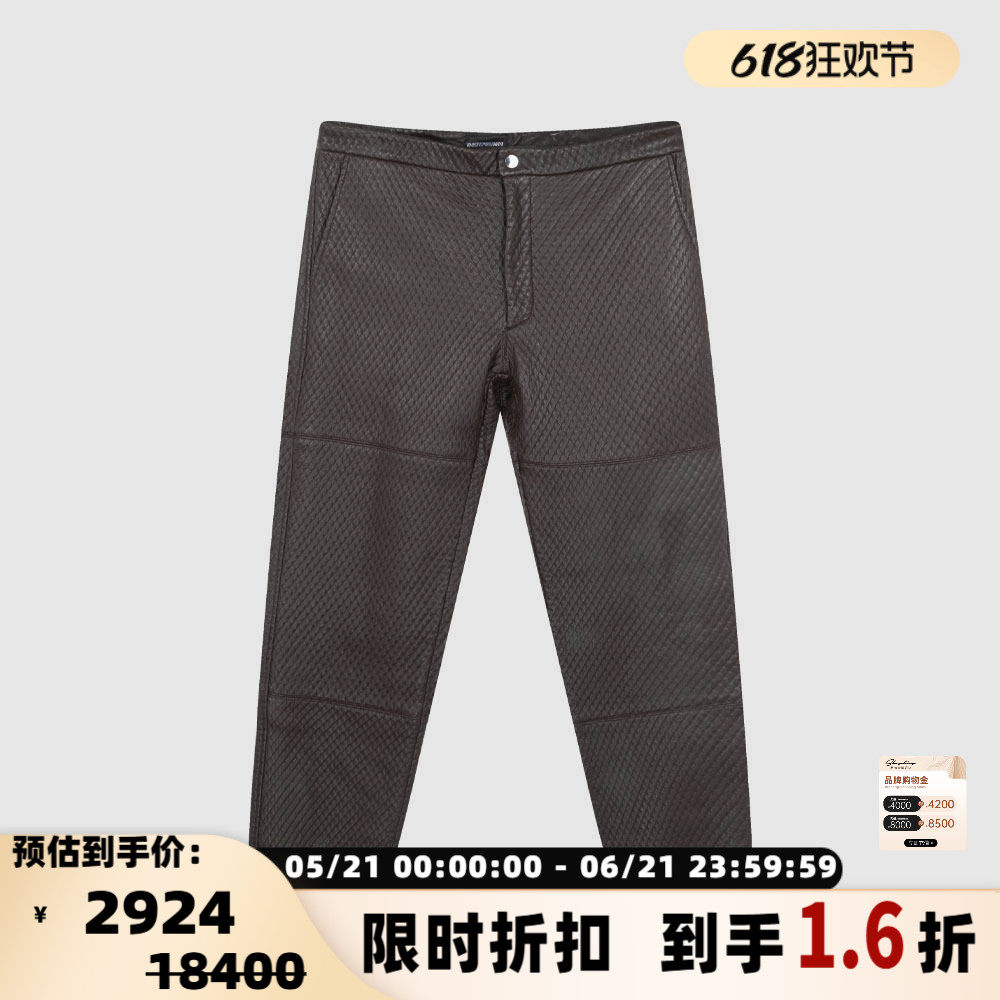 EMPORIO ARMANI 男士皮革通勤直筒休闲裤皮裤银泰百货 301604