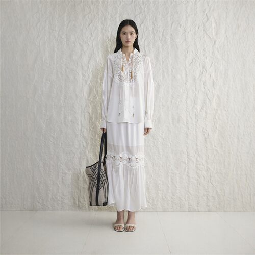 concise-white/简白 26春夏新款女士镂空花边鱼尾裙银泰 301257