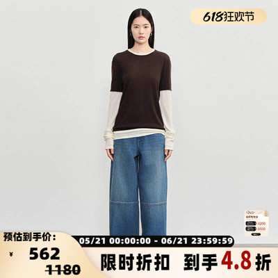 CONCISE-WHITE女士假两件长袖T恤