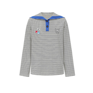女士拼色海军领印花条纹徽章卫衣 条纹系列 301261 Sandra Alexia