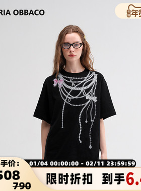 Valeria Obbaco25春夏女士黑色印钻短袖银泰百货精品 300210