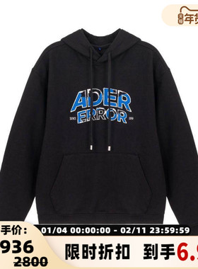 ADER ERROR 春季男士黑色印花休闲连帽卫衣银泰百货精品301574