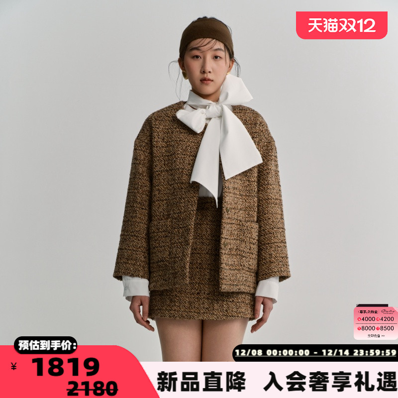 Maca Kaka 25新款女士Ophelia花呢圆领夹克外套银泰百货 301594