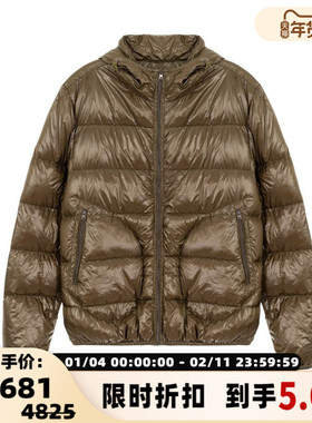HERNO冬季款绿灰色男士立领连帽羽绒服银泰百货精品 301574