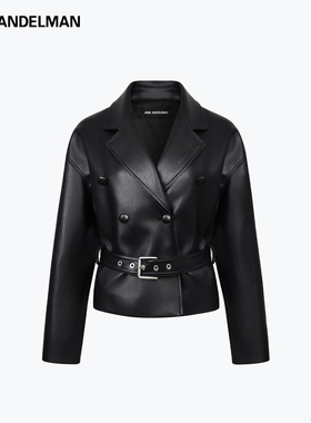 ANN ANDELMAN 秋冬新款双排扣绑带女士仿皮短外套银泰百货 301286